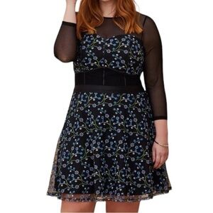 Torrid size 16 Black Dress with Blue Floral Embroidery